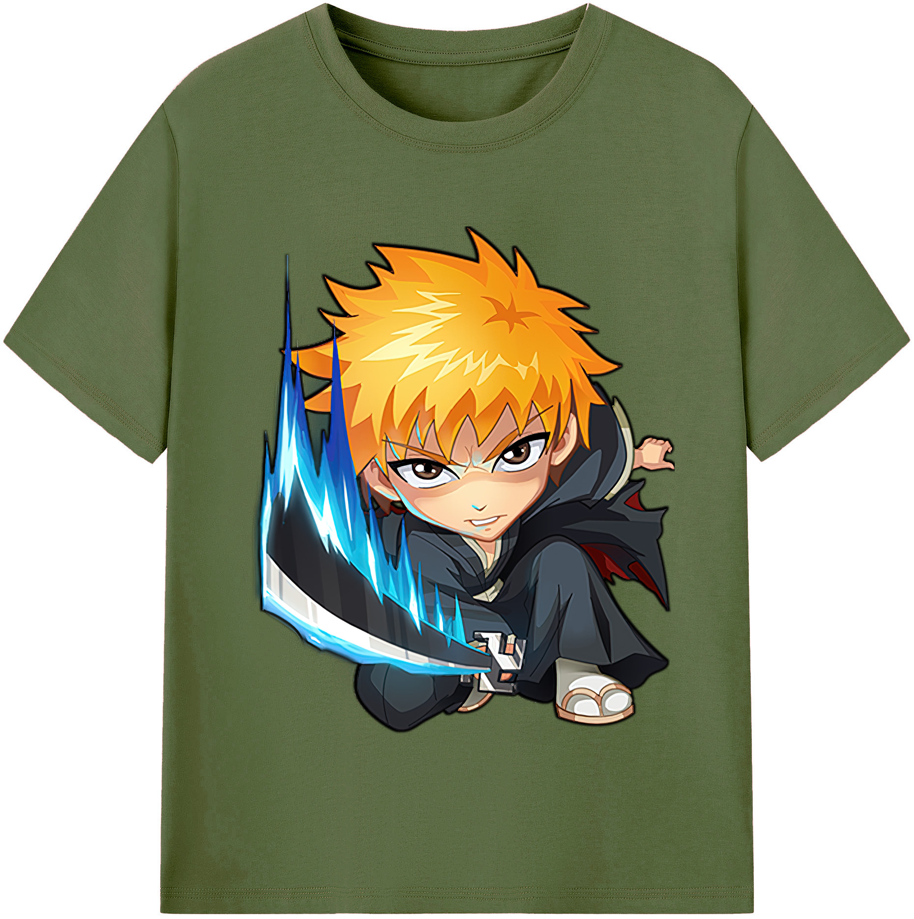 （画像用） ブリーチ 黒崎一護（くろさき いちご）BLEACH Kurosaki Ichigo 綿100％半袖Tシャツ（フロントプリント）
